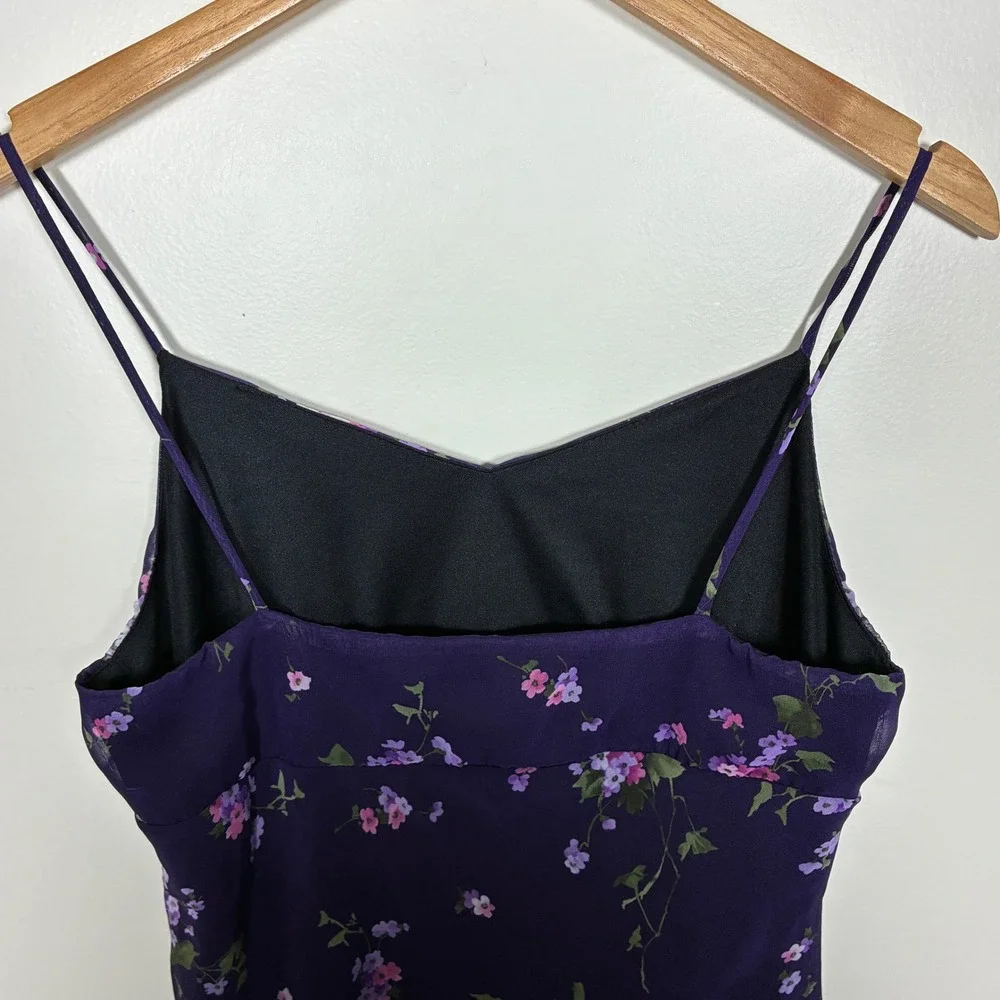 Vintage Y2K Fairy Babydoll Slip Dress Size M Purple Asymmetrical Hem Floral - Picture 5 of 12